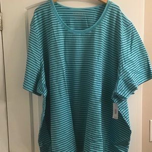 Catherines Suprema Embroidered Blue Stripe Tee 6X